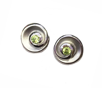 Silver & Peridot Cubic Zirconia Swirl Earrings
