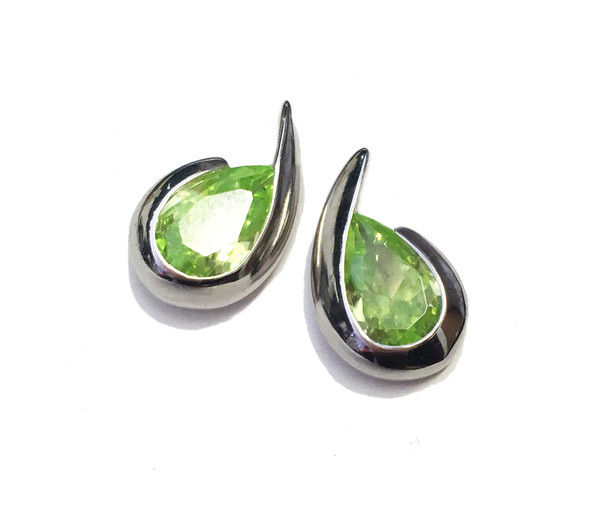 Silver & Peridot Cubic Zirconia Comma Earrings