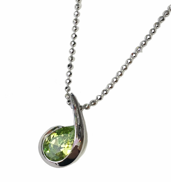 Silver & Peridot Green Cubic Zirconia Comma Pendant without Chain