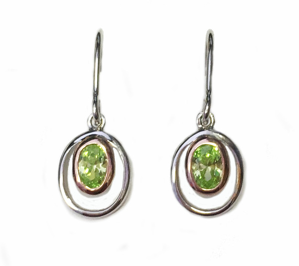 Silver and Peridot Green Cubic Zirconia Rennie Mackintosh Style Earrings