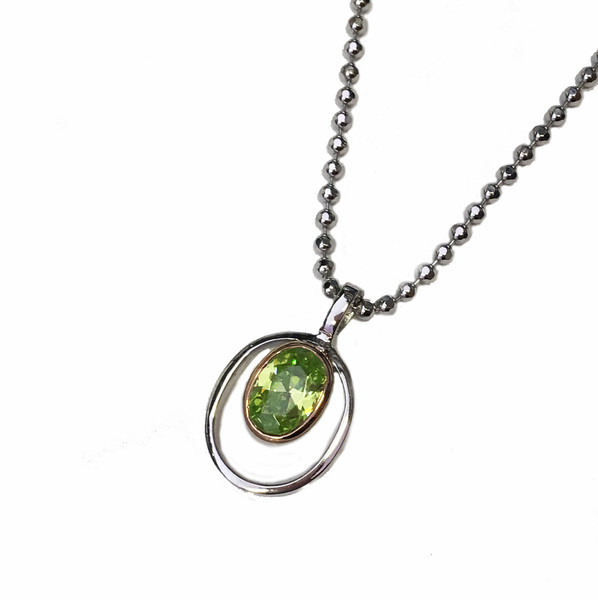 Silver and Peridot Green CZ Rennie Mackintosh Style Pendant without Chain