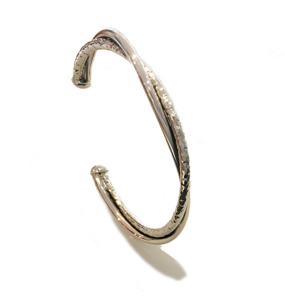 Sterling Silver Textured And Smooth Twist Bangle