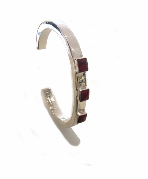 Silver and Red Jasper Squares Bangle