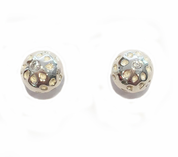 Sterling Silver Round Golf Ball Stud Earrings