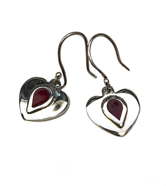 Sterling Silver Formed Red Jasper Centre Heart Earrings