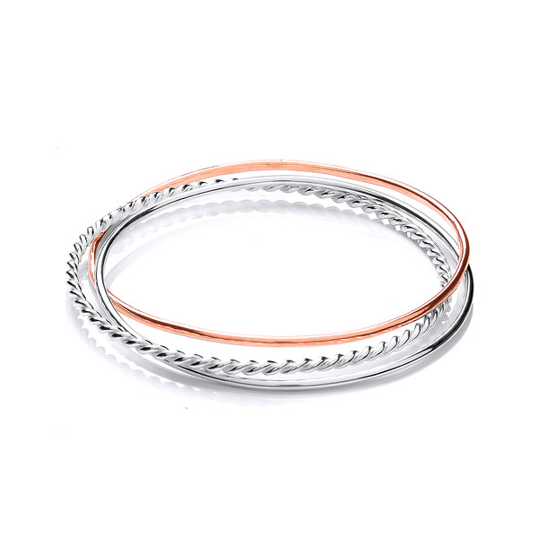 Sterling Silver and Copper Trio Stacking Bangle