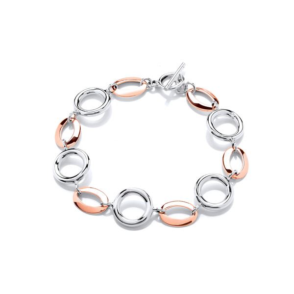 Sterling Silver and Copper Rings and Ovals Bracelet