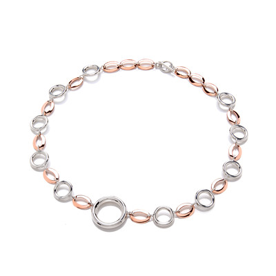Sterling Silver and Copper Rings and Ovals Necklace