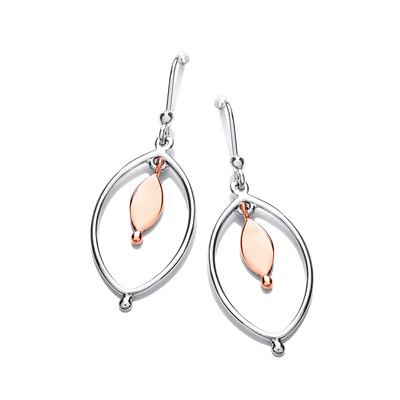 Sterling Silver and Copper Oval Drop Earrings