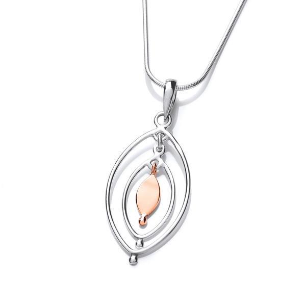 Sterling Silver and Copper Oval Pendant with 16-18 Silver Chain
