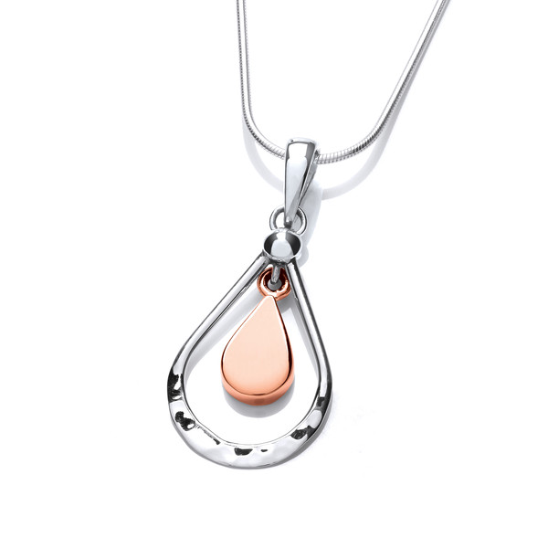 Sterling Silver and Copper Open Teardrop Pendant with 16-18 Silver Chain