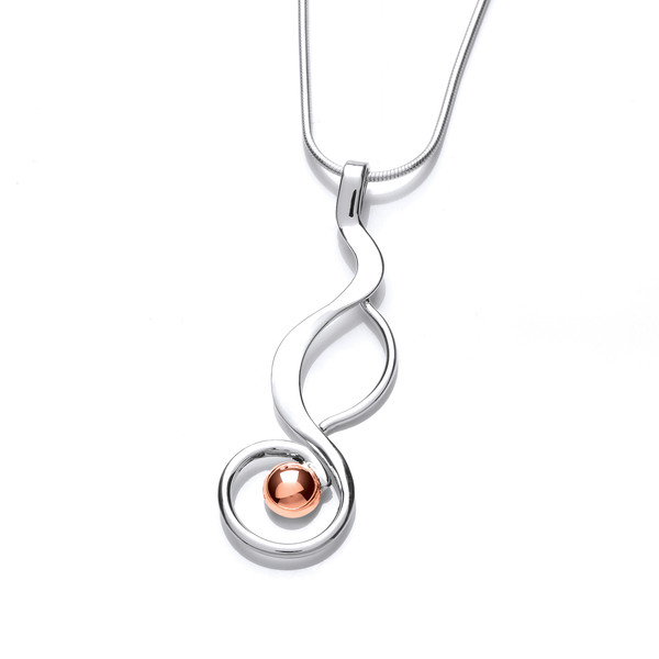 Sterling Silver and Copper Serpent Curve Pendant with Silver Chain
