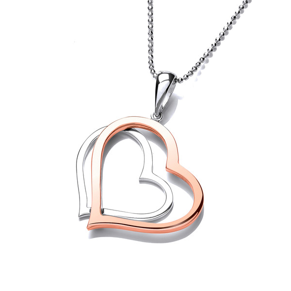 Sterling Silver and Copper Twin Heart Pendant without Chain