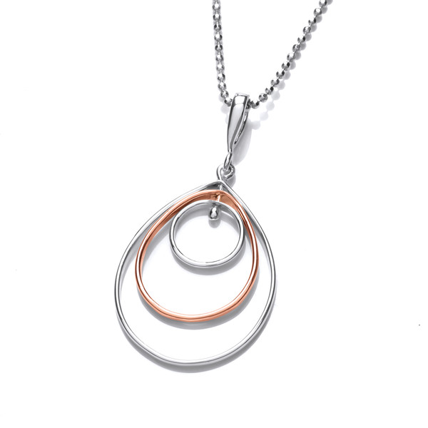 Silver and Copper Teardrop Movement Pendant with Silver Chain