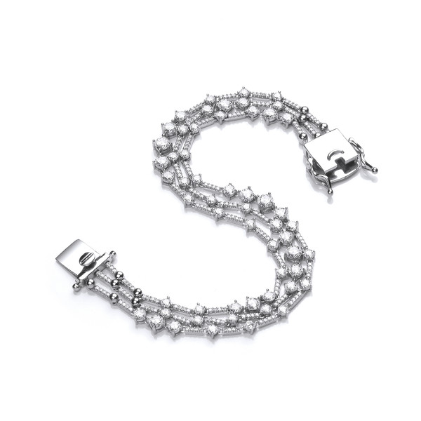 Silver and Cubic Zirconia Triple Strand Retro Bracelet