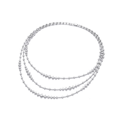 Silver and Cubic Zirconia Triple Strand Retro Necklace