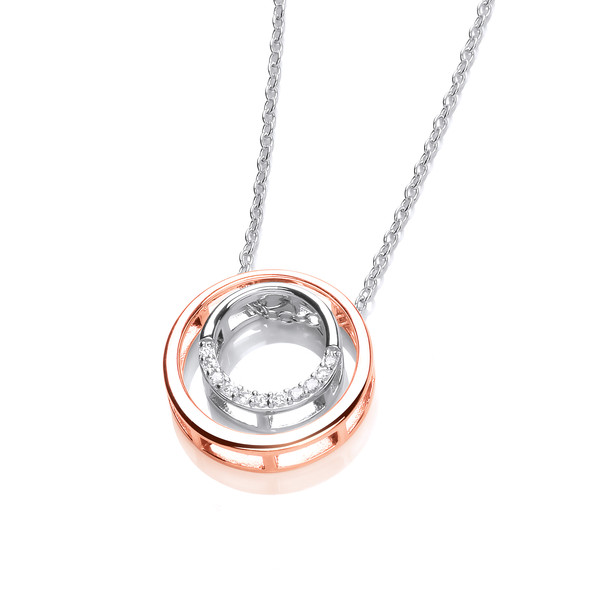 Silver, Rose Gold and Cubic Zirconia Double Circle Necklace