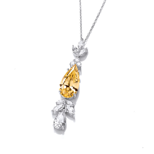 Silver and Citrine Cubic Zirconia Belle Epoque Style Necklace