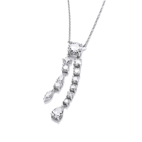 Silver and Cubic Zirconia Double Strand Teardrop Necklace