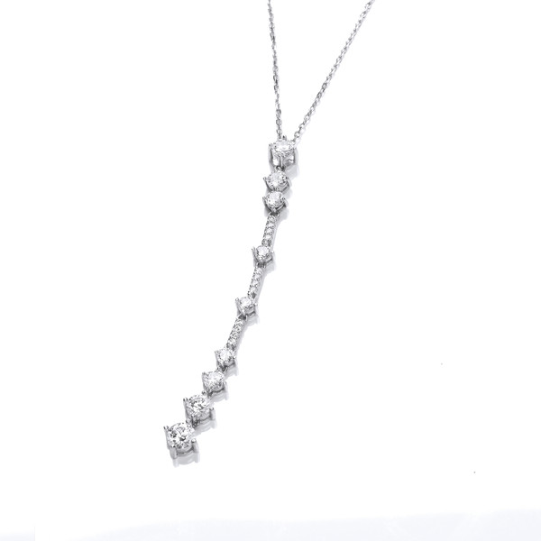 Silver and Cubic Zirconia Deco Style Drop Necklace