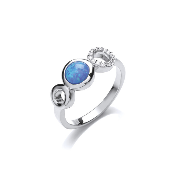 Silver, Cubic Zirconia & Blue Opalique Triple Circle Ring