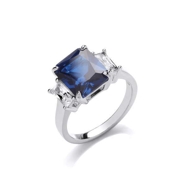 Silver and Sapphire Cubic Zirconia Victoria Ring