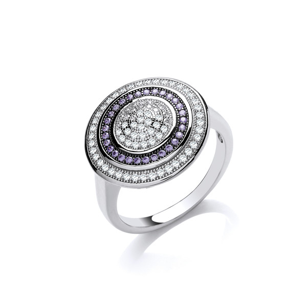 Silver and Amethyst  CZ Target Ring