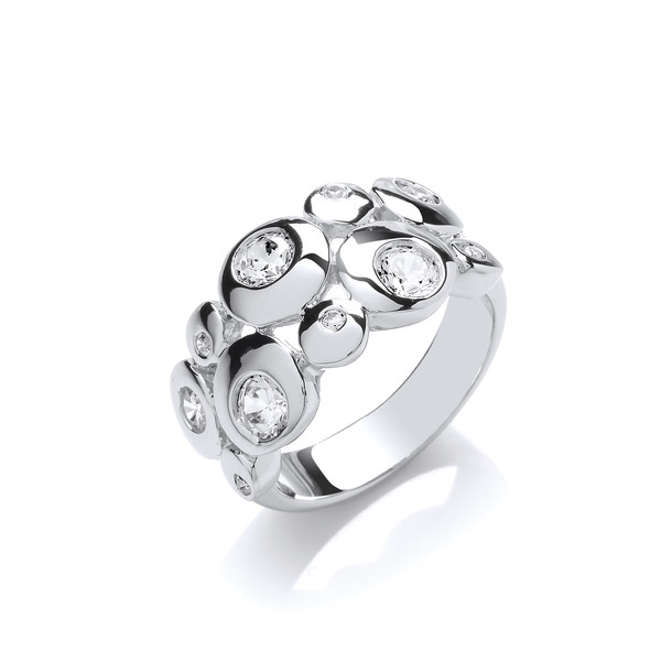 Silver & Cubic Zirconia Moon Bubbles Ring