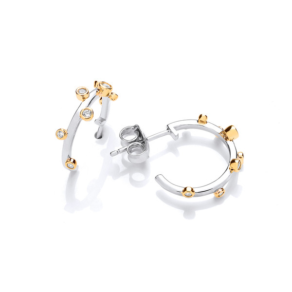 Silver, Cubic Zirconia and Gold Vermeil Boodled Hoop Earrings