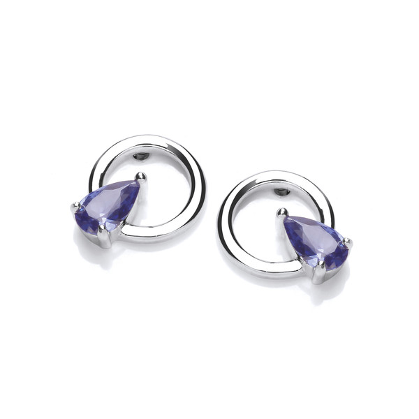 Silver & Tanzanite Cubic Zirconia Pear Hoopla Earrings