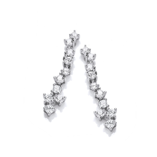 Silver & Cubic Zirconia Cluster Drop Earrings