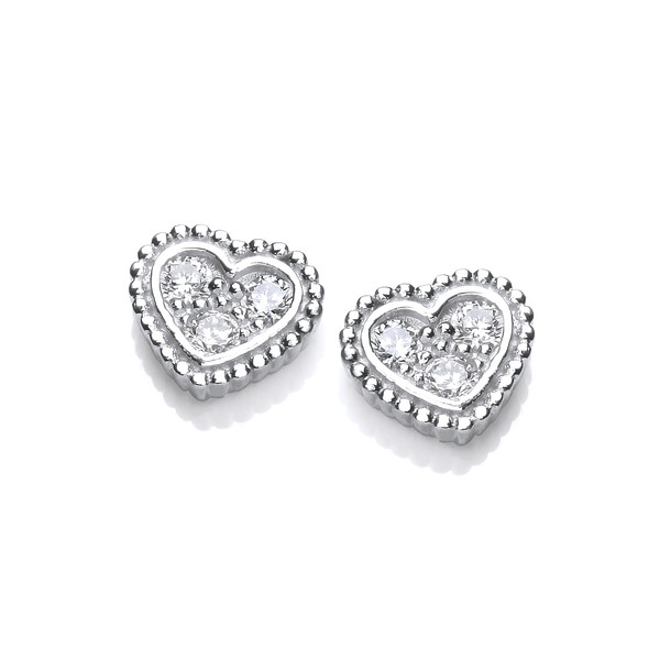 Silver & Cubic Zirconia Victoriana Heart Earrings