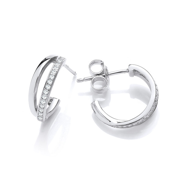Silver & Cubic Zirconia Eternal Love Hoop Earrings