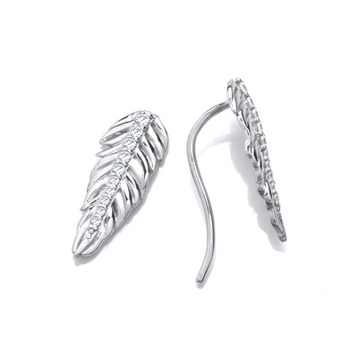 Silver & Cubic Zirconia Feather Spirit Hook Earrings