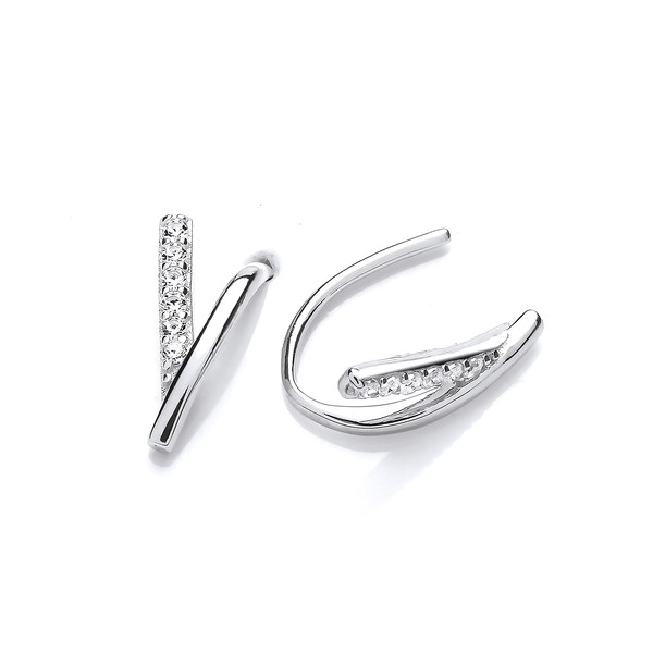 Silver & Cubic Zirconia Loop Through V Earrings