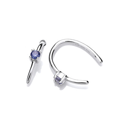 Silver & Tanzanite Cubic Zirconia Loop Through Earrings