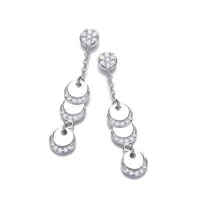Silver & Cubic Zirconia Discs Drop Earrings