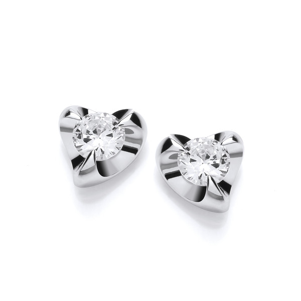 Silver & Cubic Zirconia Modo Heart Earrings