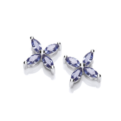 Silver & Tanzanite Cubic Zirconia Flower Stud Earrings