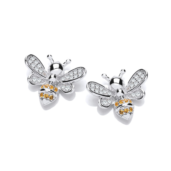Yellow Honey Bee Silver & Cubic Zirconia Earrings