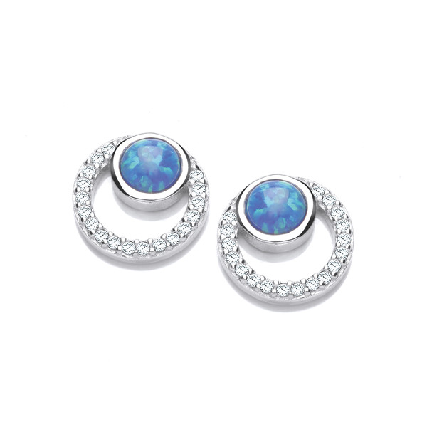 Silver, Cubic Zirconia & Opalique Circles Earrings