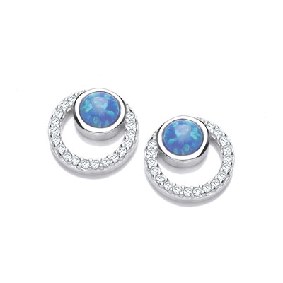 Silver, Cubic Zirconia & Opalique Circles Earrings