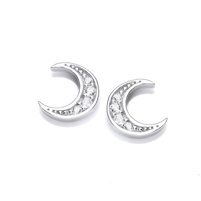 Silver & Cubic Zirconia Crescent Moon Earrings