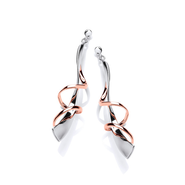 Silver and Rose Gold Twizzle Drop Earrings