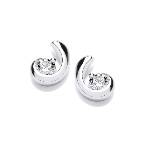 Silver & Cubic Zirconia Comma Earrings