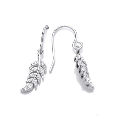 Silver & Cubic Zirconia Feather Drop Earrings