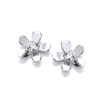 Silver & Cubic Zirconia Tiny Flower Earrings