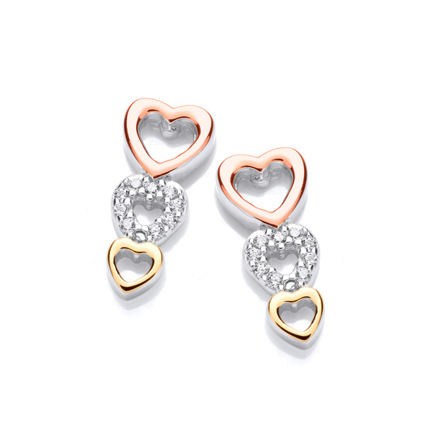 Silver, CZ and Gold Hearts Earrings