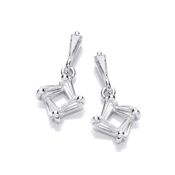 Silver & Cubic Zirconia Square Drop Earrings