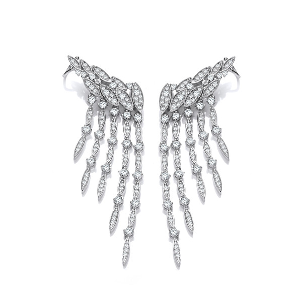 Silver & Cubic Zirconia Vintage Style Waterfall Earrings